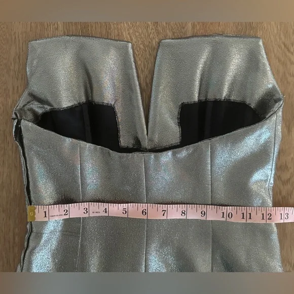 Redemption Gold Lamé Strapless Mini Dress Metallic Shimmer w/ Inner Lining - Picture 8 of 16